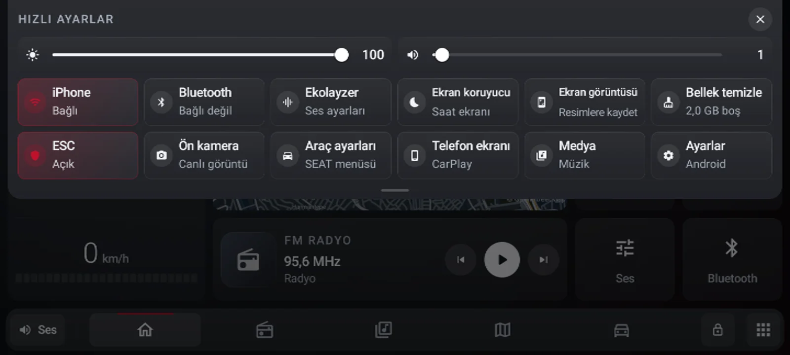 Hızlı panel. ESC durumu doğrudan araçtan okunuyor.