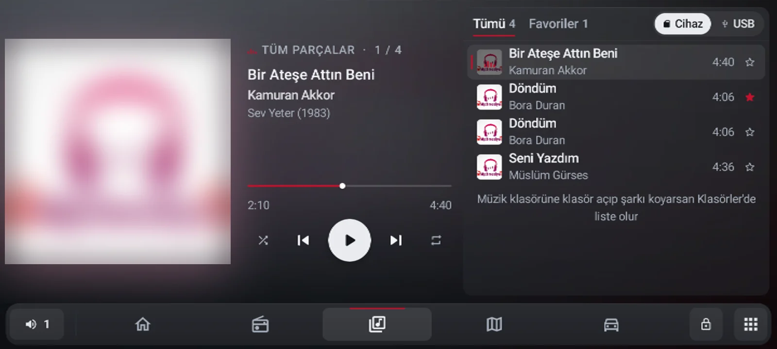 Müzik ekranı.