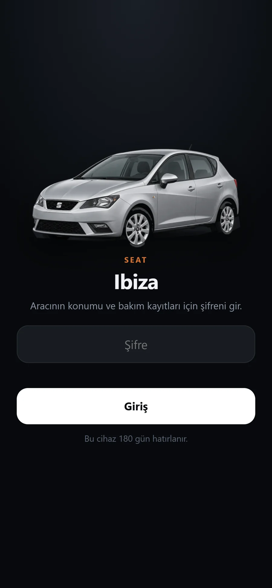 Sayfa şifreyle açılıyor; cihaz 180 gün hatırlanıyor, şifre sayfadan değiştirilebiliyor.
